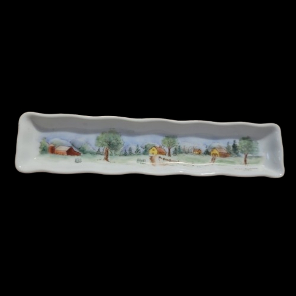 Tray with Scenic Design Joan Burner 1982 signed Hand-Painted Ceramic rectangle